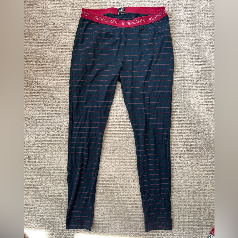 Icebreaker Black and Red Striped Leggings